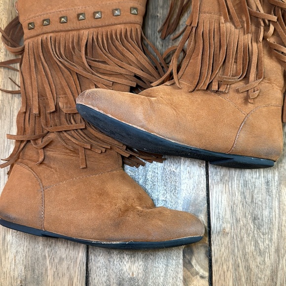 Yoki Toddler Girls Trina Rust 2-Layer Fringe Moccasin Tall Suede Boot / Sz 11 - Picture 10 of 16